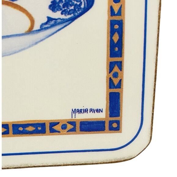 NEW Vintage Pimpernel Coasters Blue/White Teacups Boxed Set of 6 Cork England - Picture 5 of 11